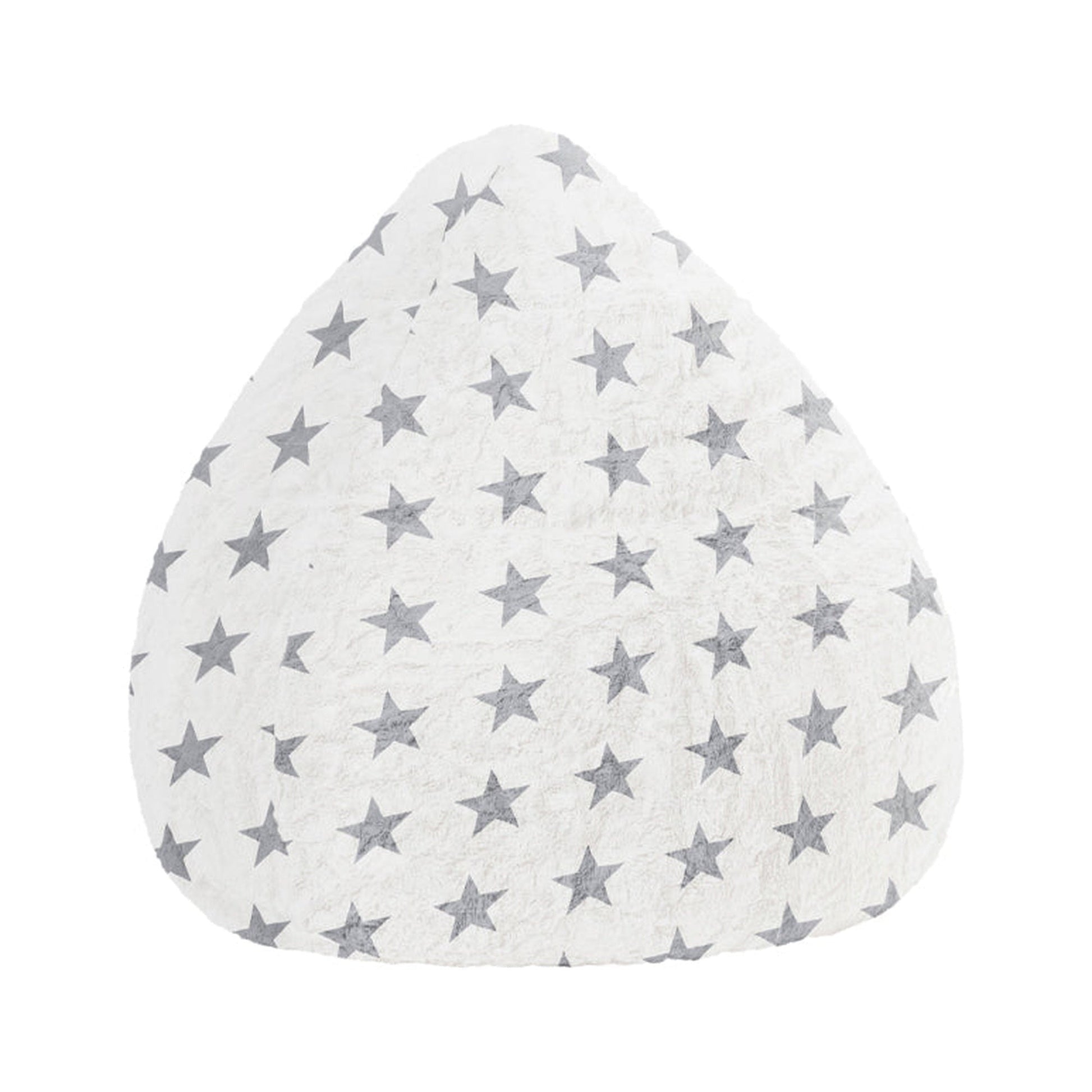 Heart-shaped pillow with gray star pattern on a white background