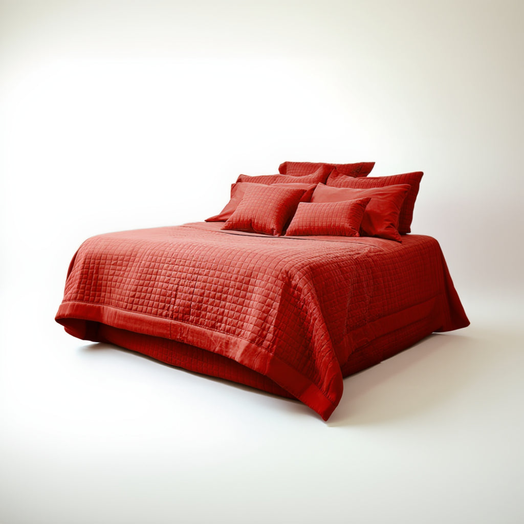 Grid Microfiber Quilted Duvet Cover Set