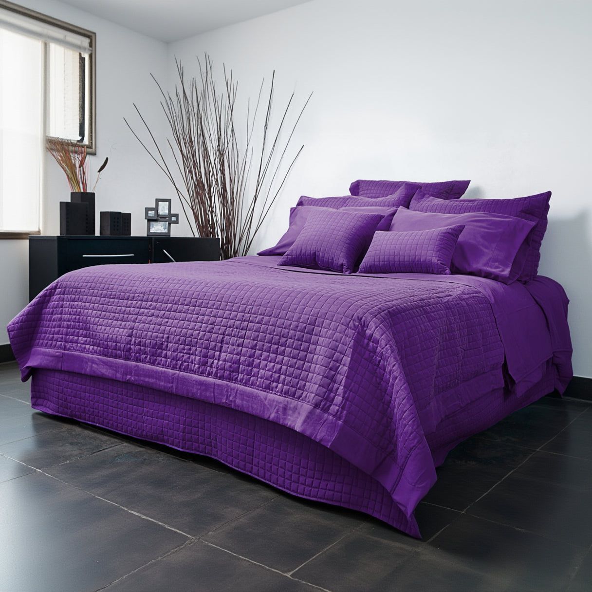 Grid Microfiber Quilted Duvet Cover Set