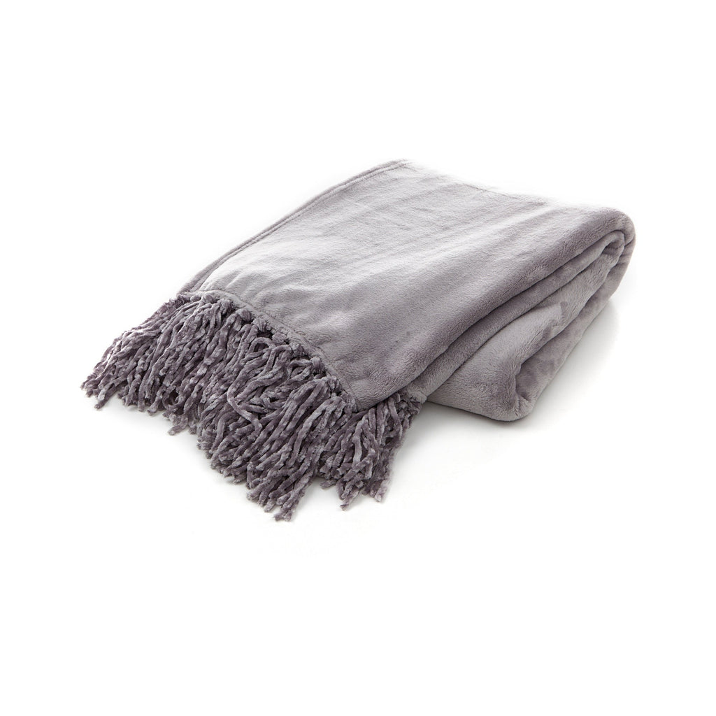 Gray blanket with fringes on a white background