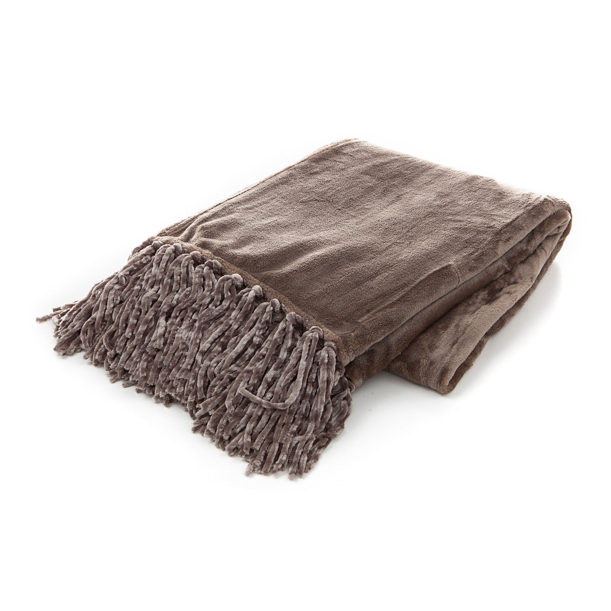 Brown blanket with fringes on a white background