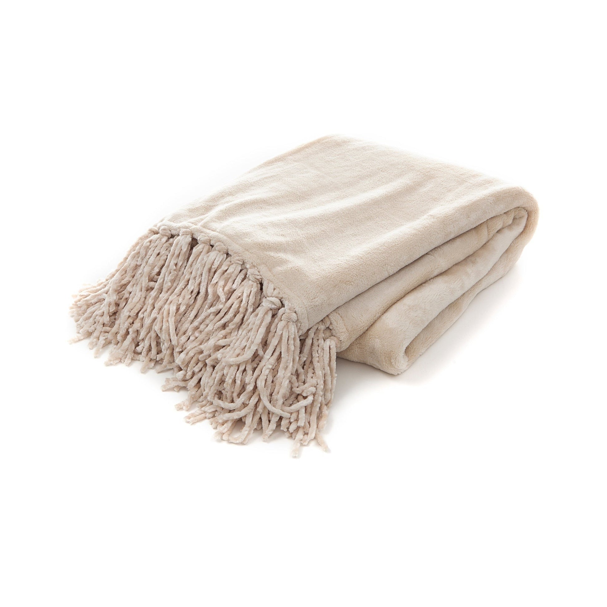 Beige blanket with tassels on a white background