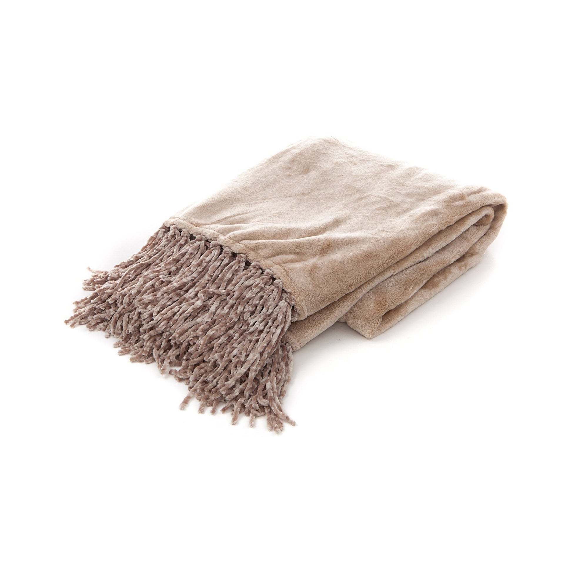 Beige blanket with fringes on a white background