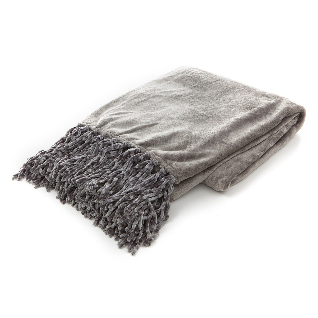 Gray blanket with fringe on a white background