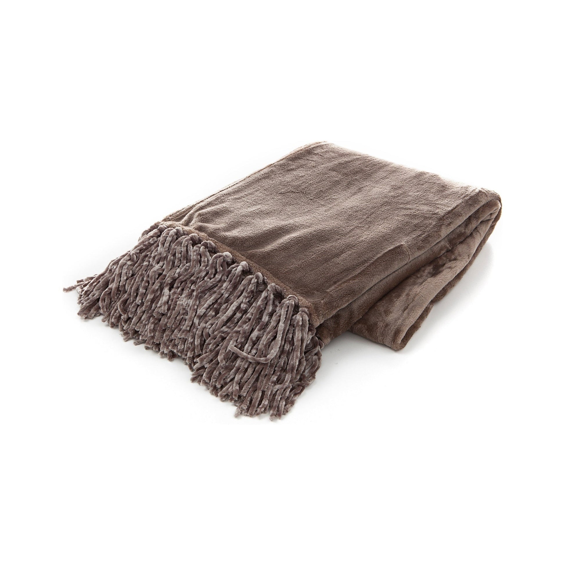 Brown blanket with fringes on a white background