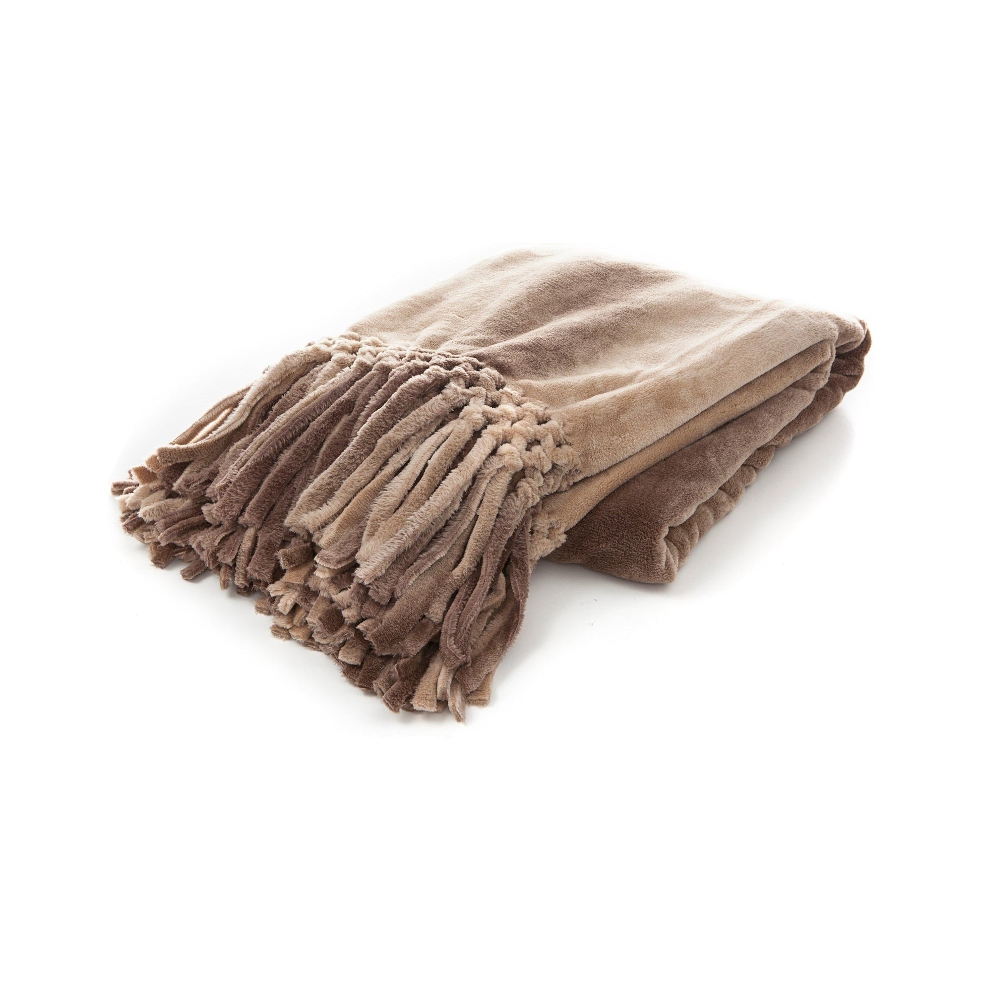 Brown blanket with tassels on a white background