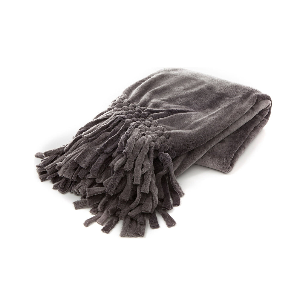 Gray blanket with tassels on a white background