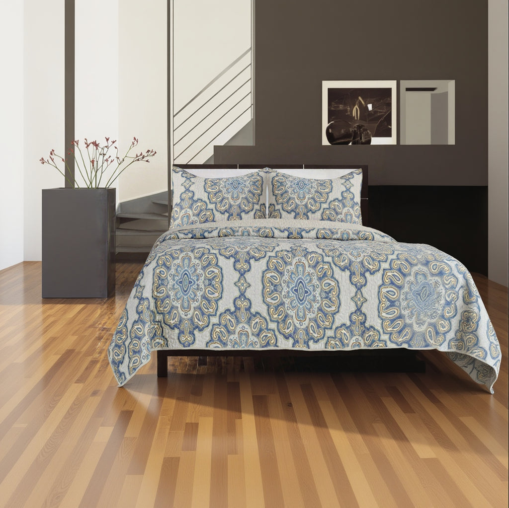Gouchee Home Rome Quilt Set Queen Blue