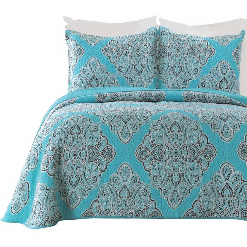 Gouchee Home Windsor Quilt Set Queen Turquoise