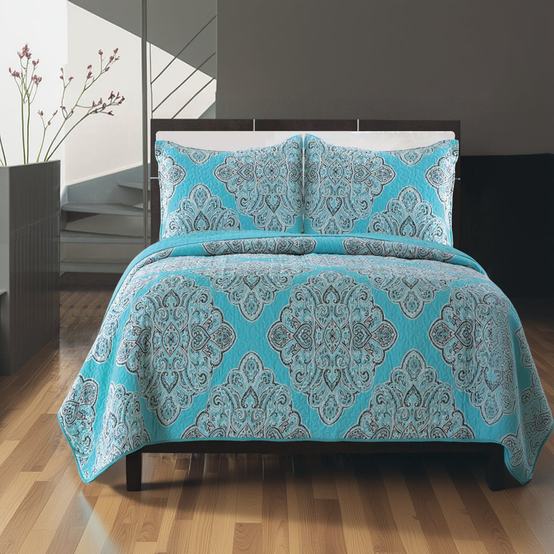 Gouchee Home Windsor Quilt Set Queen Turquoise