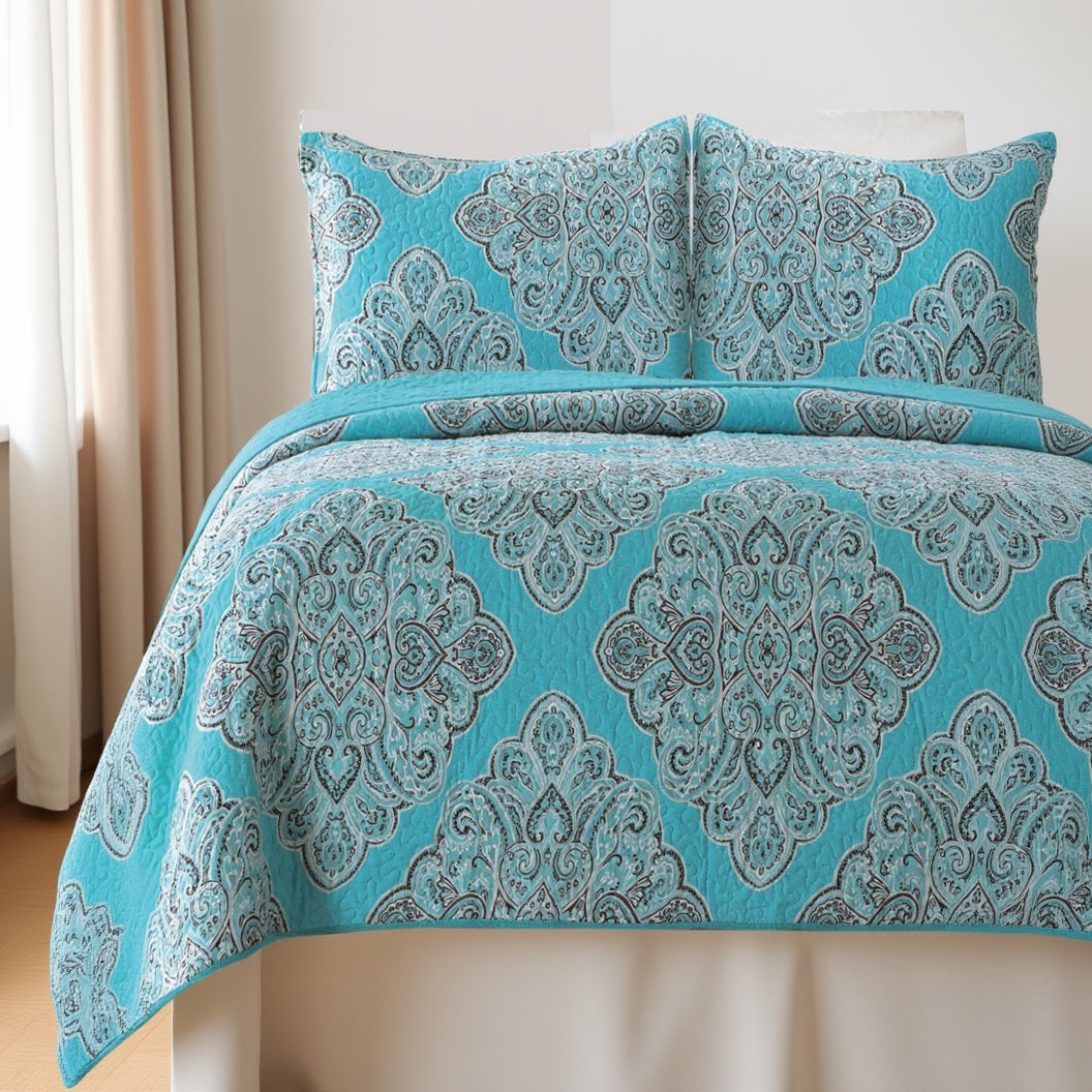 Gouchee Home Windsor Quilt Set Queen Turquoise