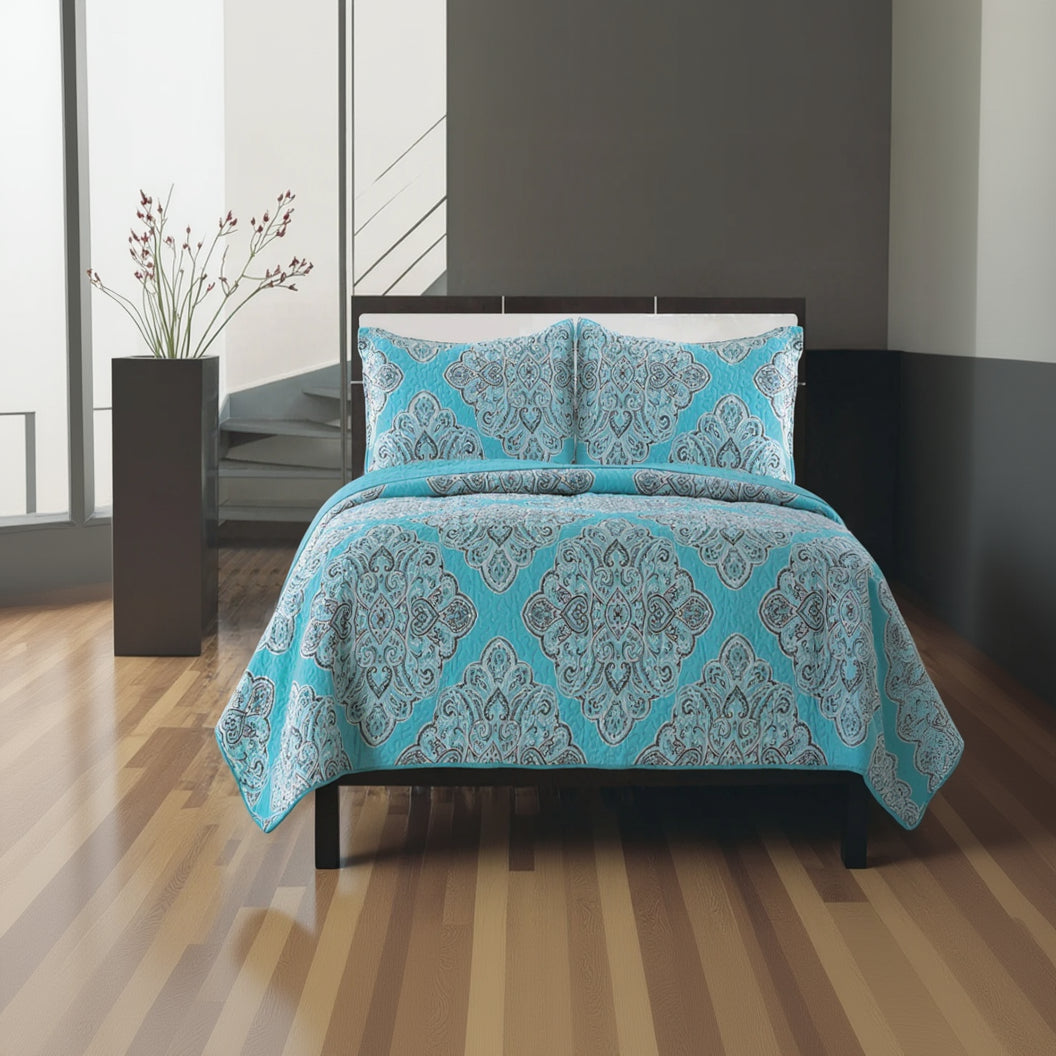 Gouchee Home Windsor Quilt Set Queen Turquoise