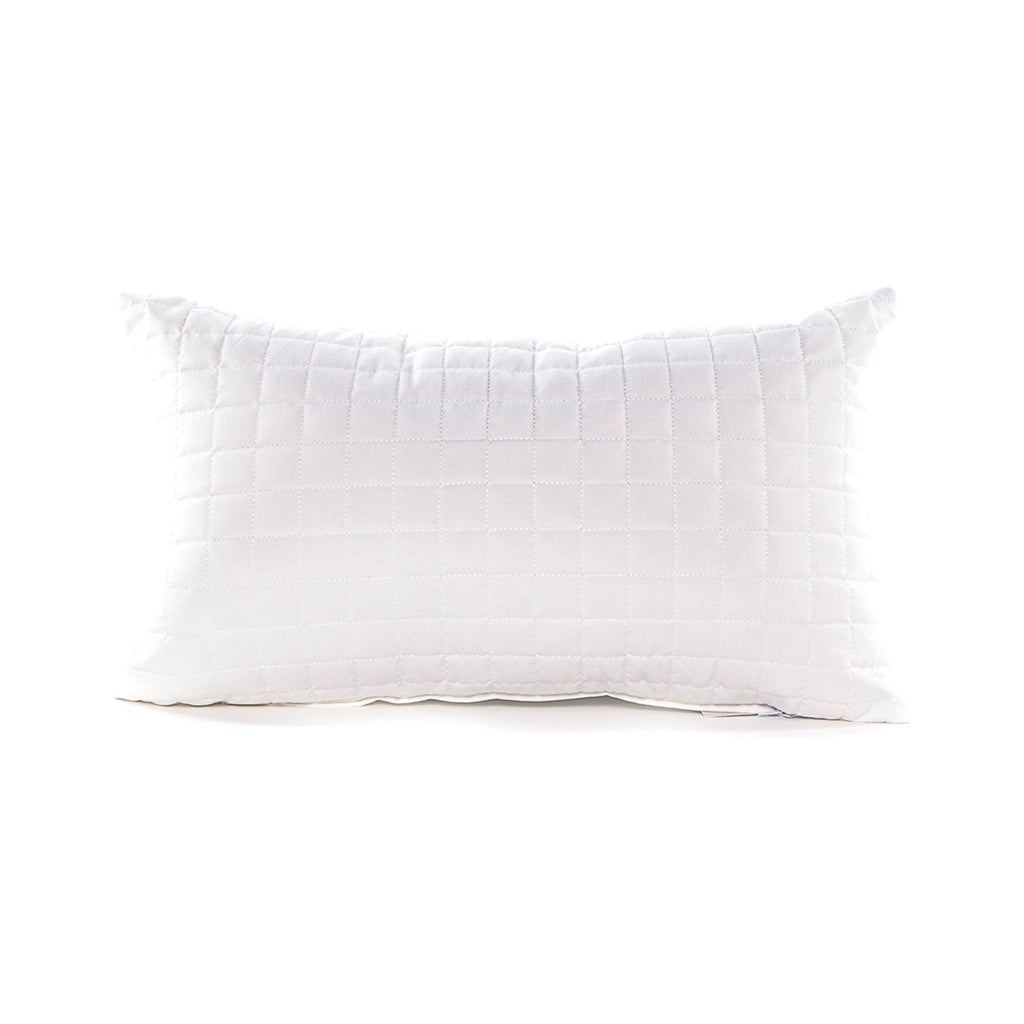 White pillow with subtle texture on a white background