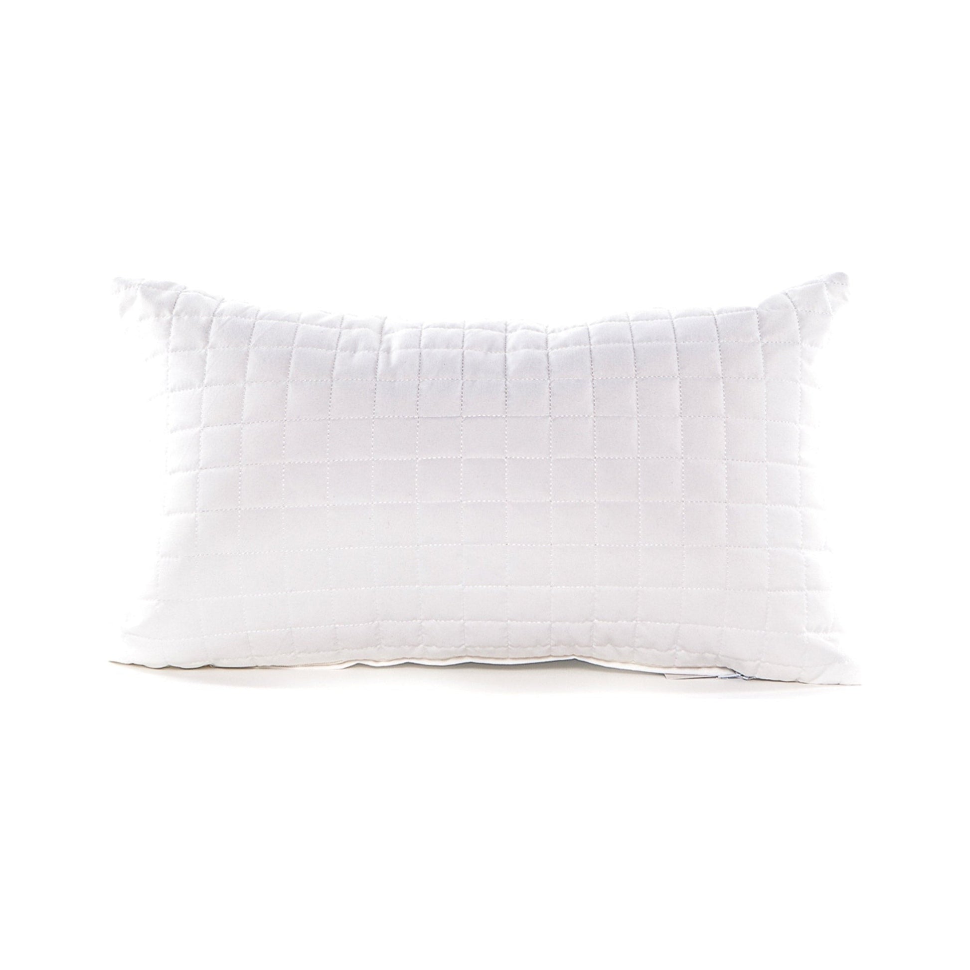 White pillow with subtle texture on a white background