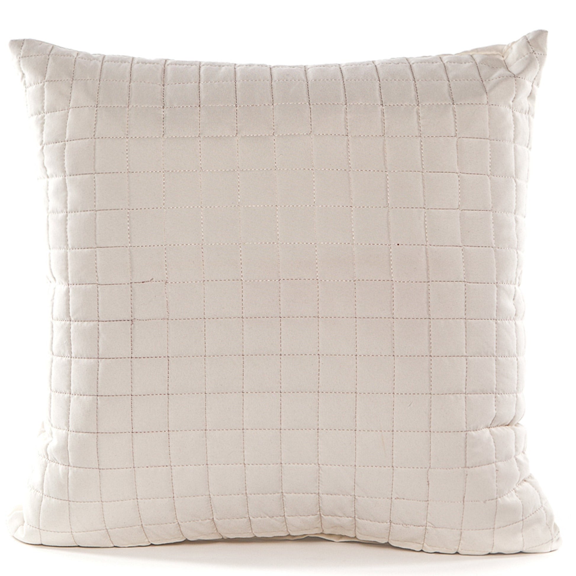 Quilted beige pillow on a white background