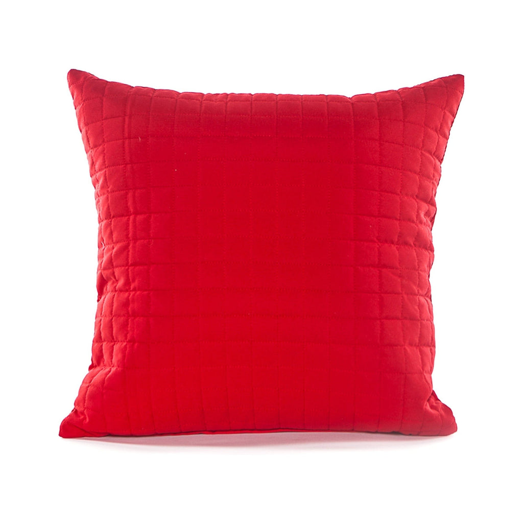 Red quilted pillow on a white background