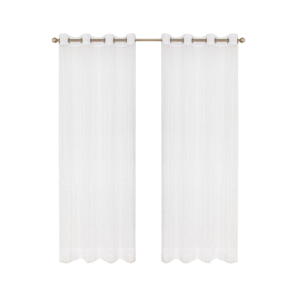 White curtains with gold rings 