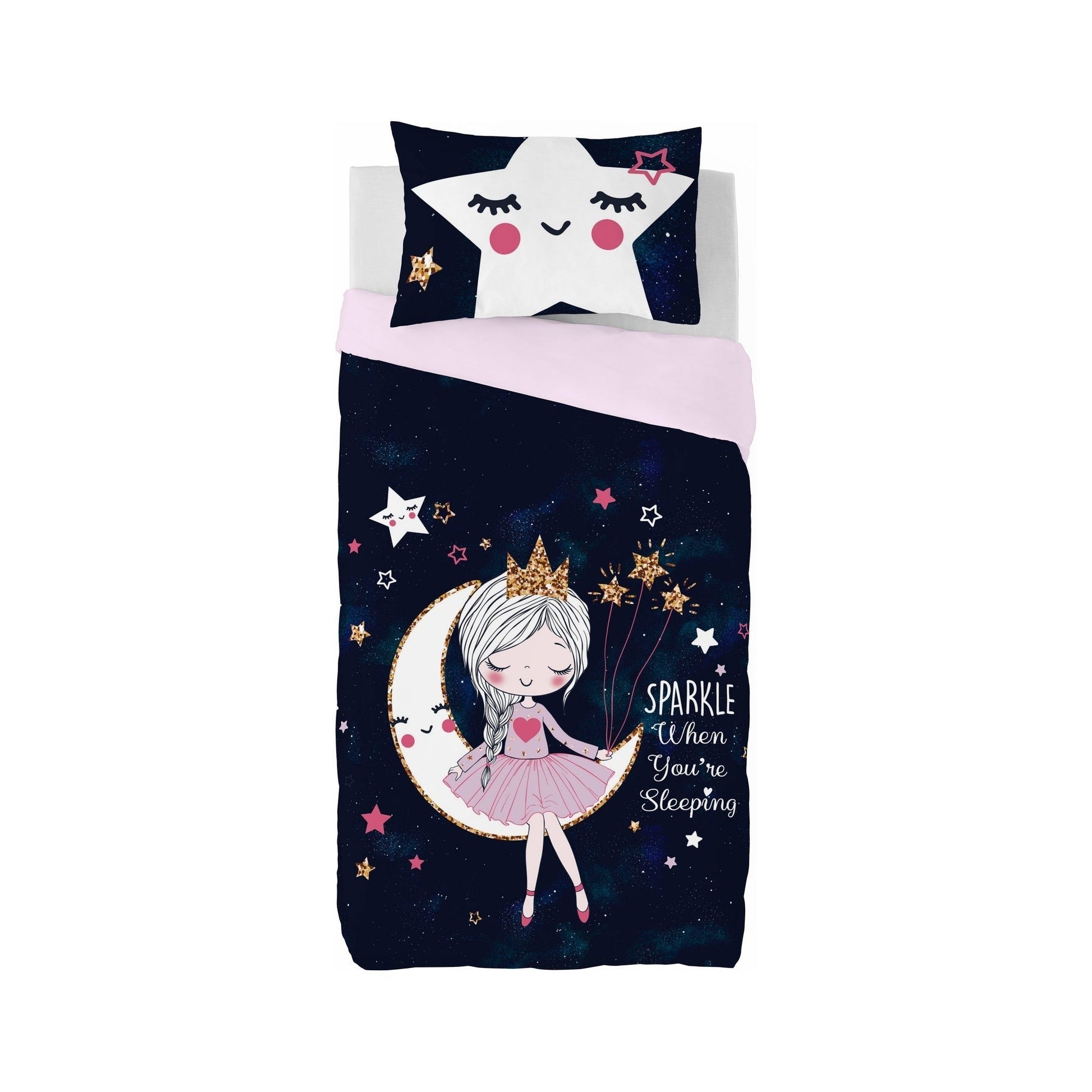 Children's bedding set with star-themed design and cartoon character 