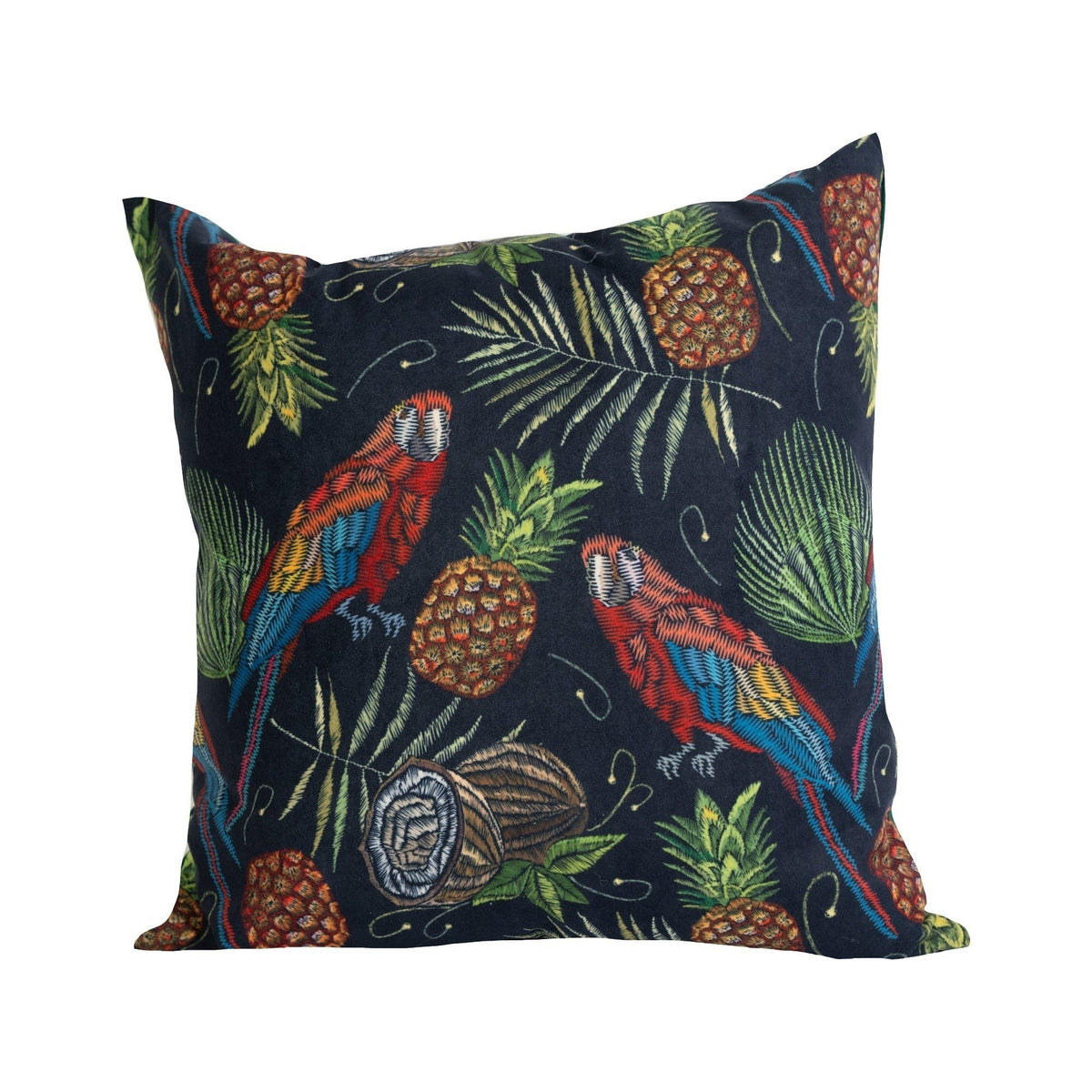 Decorative pillow with parrot and pineapple pattern 