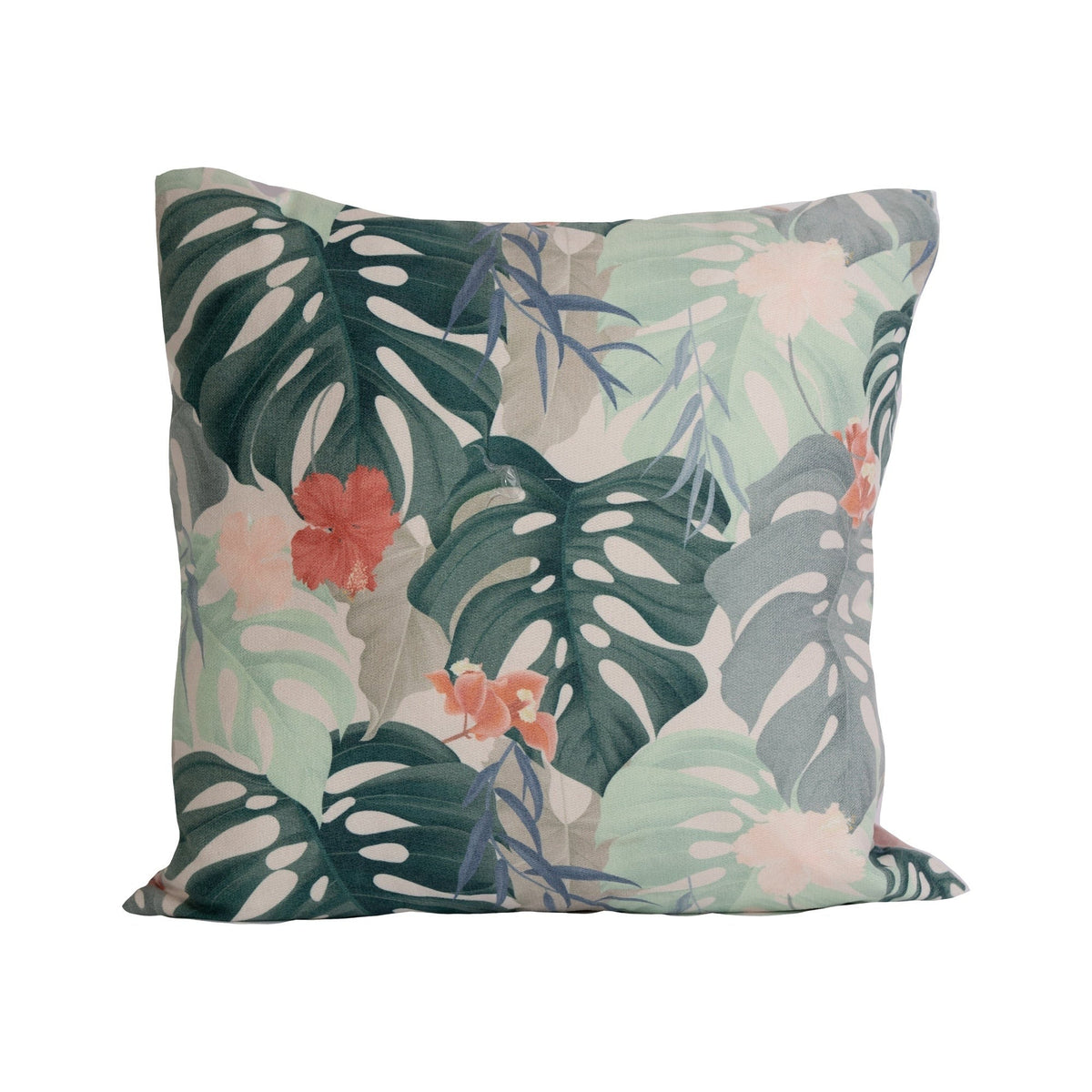 Decorative pillow with tropical leaf pattern 