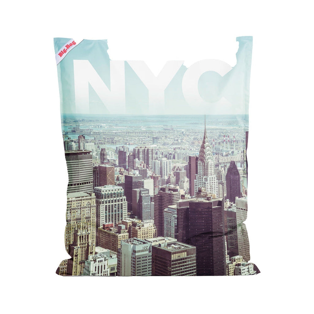 Pillow with New York City skyline design on a white background