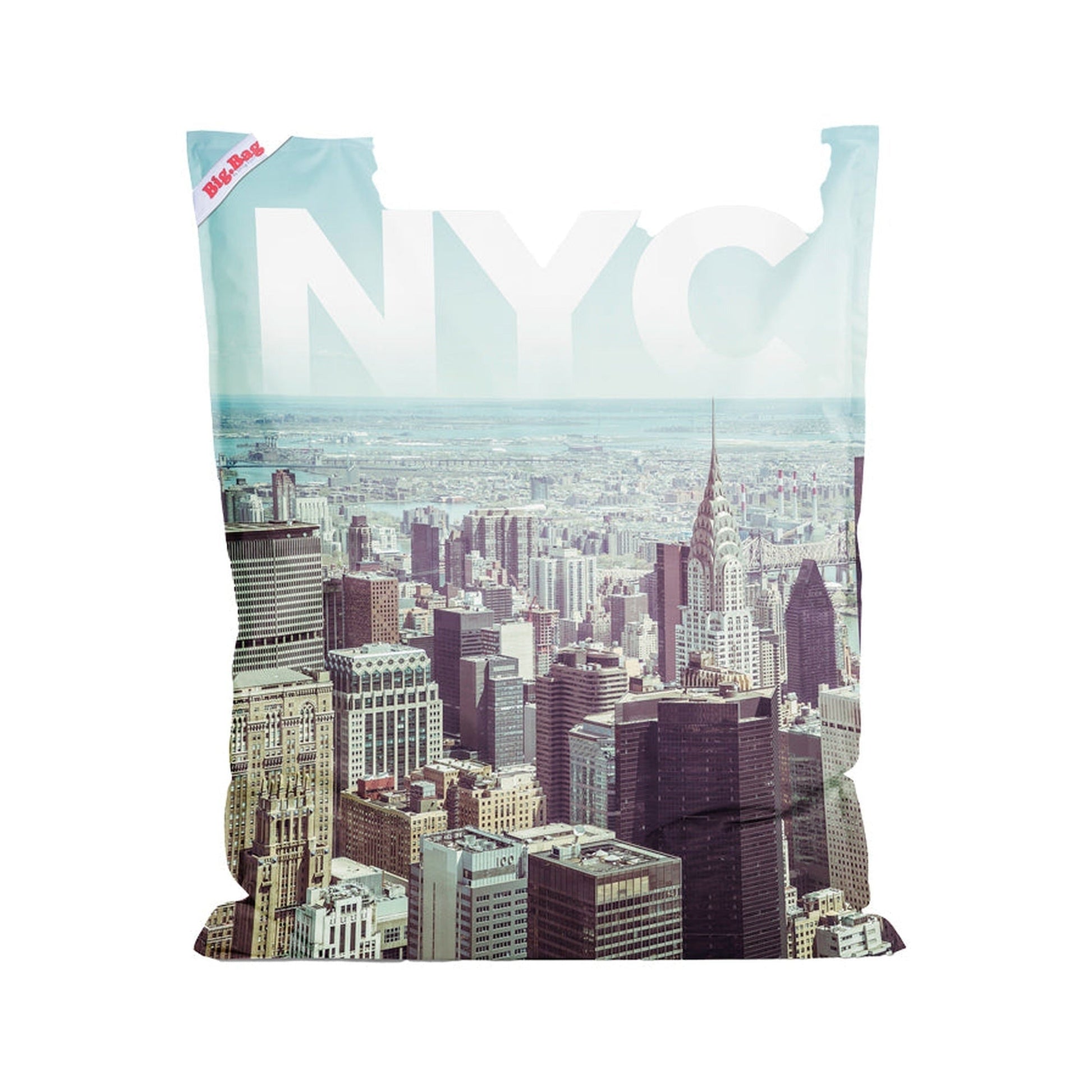 Pillow with New York City skyline design on a white background