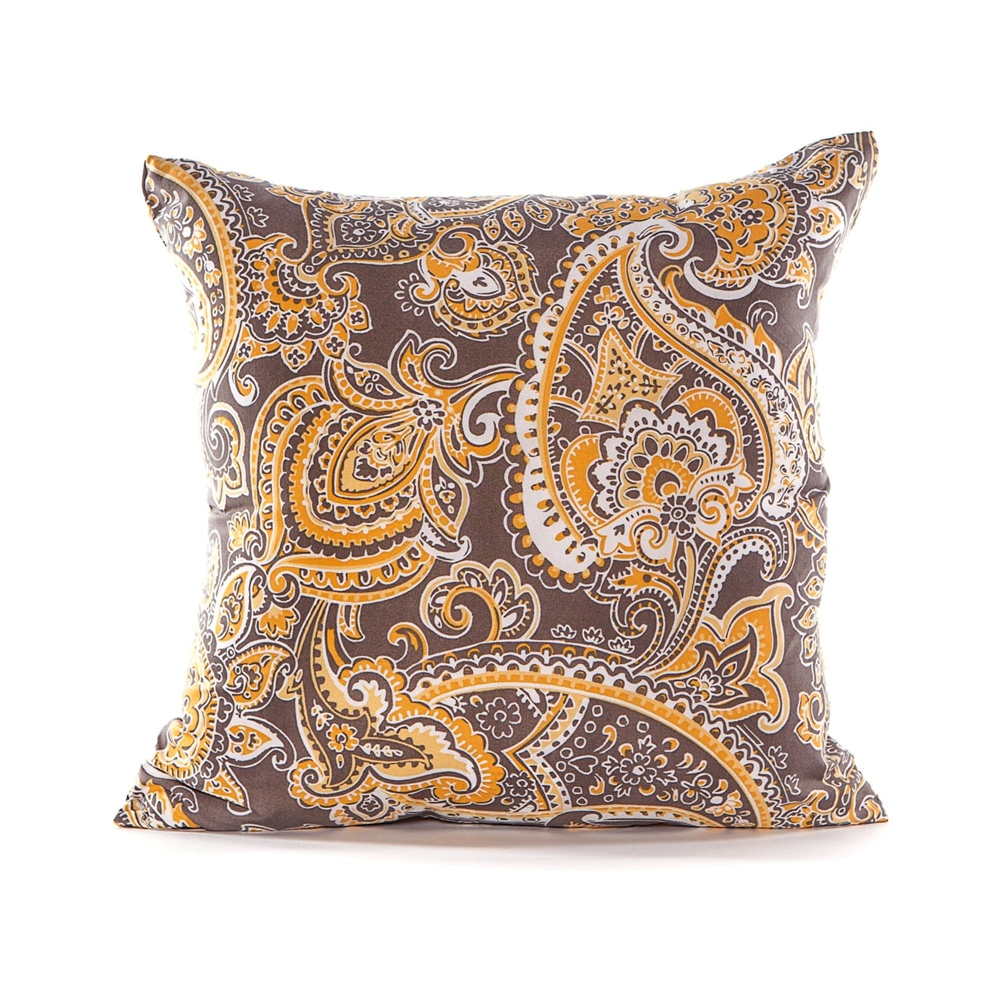 Decorative pillow with paisley pattern on a white background