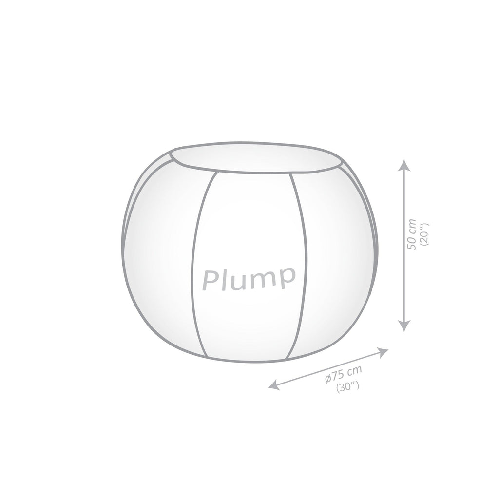 Diagram of a round, plump object with dimensions labeled on a white background