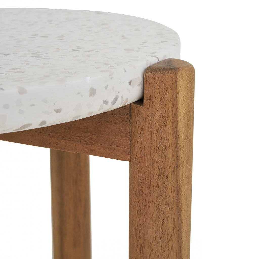 Close-up of terrazzo stone tabletop on Portofino outdoor side table