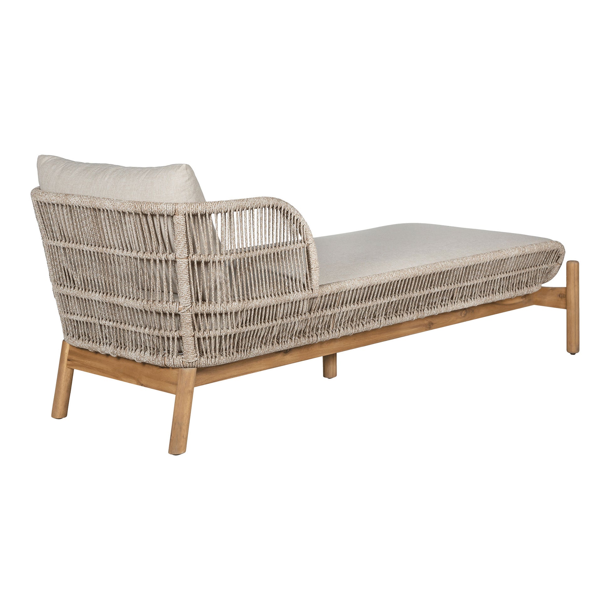 Side view of Portofino outdoor sun lounger showing acacia wood legs