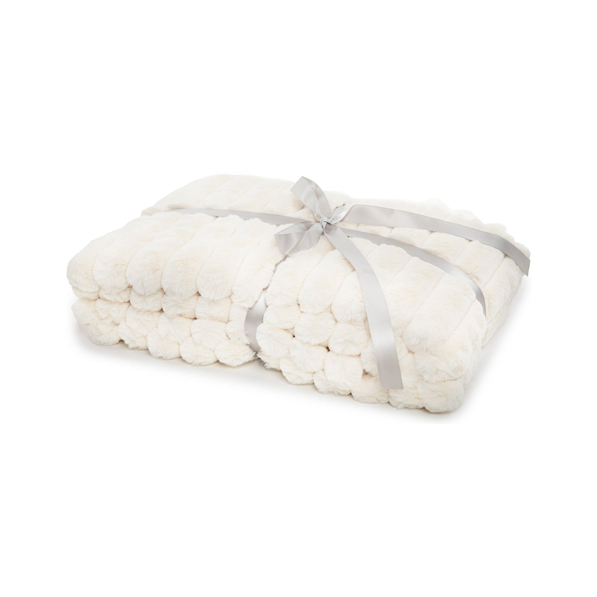 White blanket with a silver ribbon on a white background