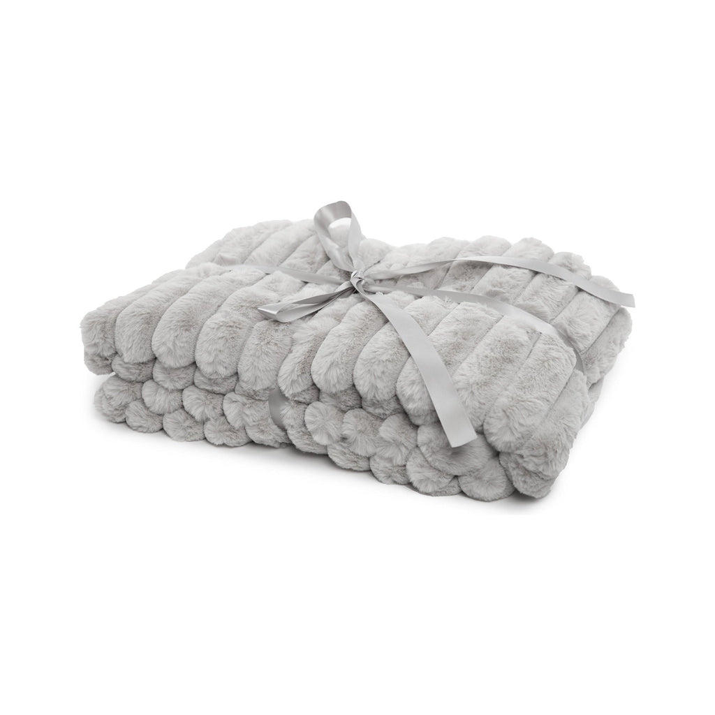 Gray textured blanket with a ribbon on a white background
