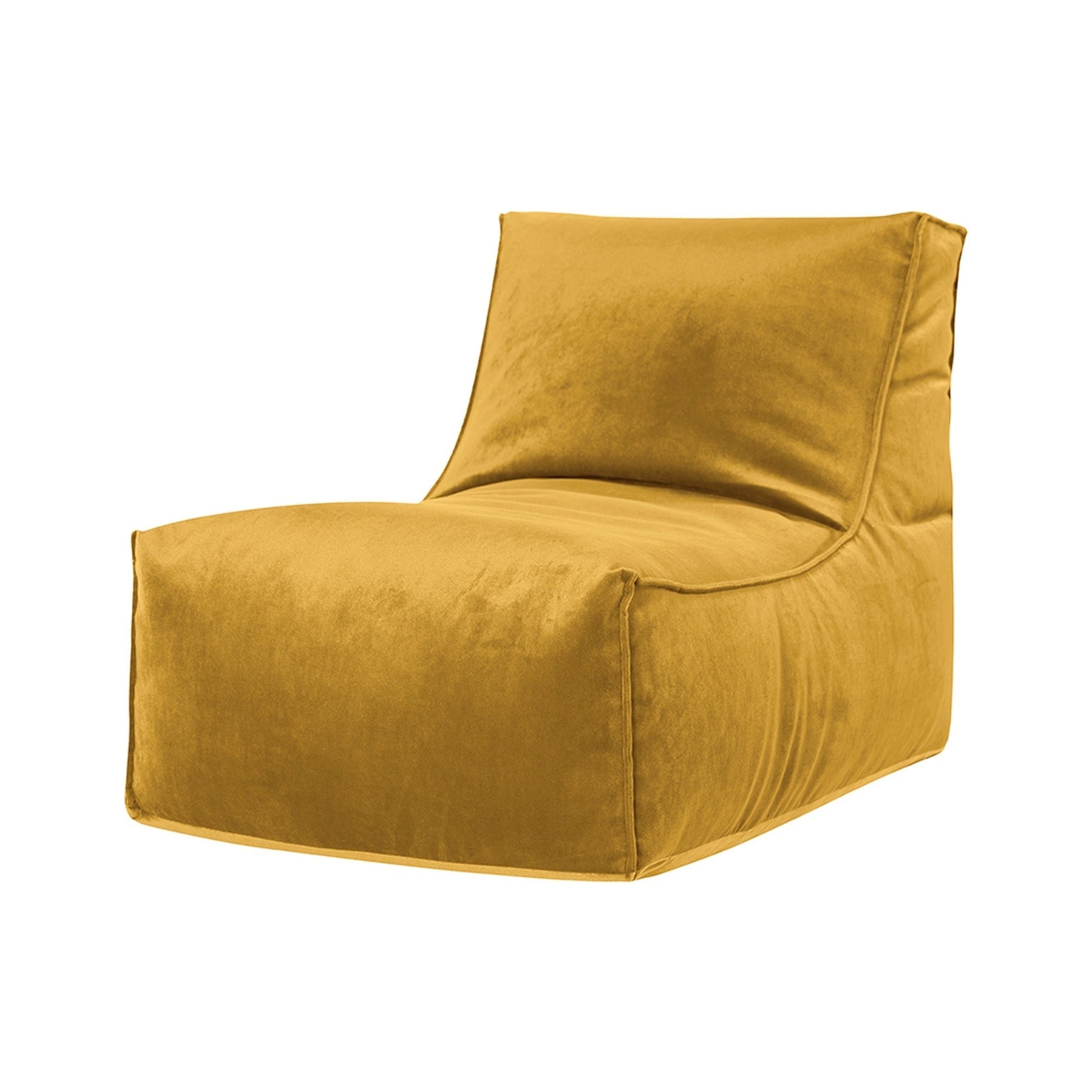 Mustard yellow bean bag chair on a white background