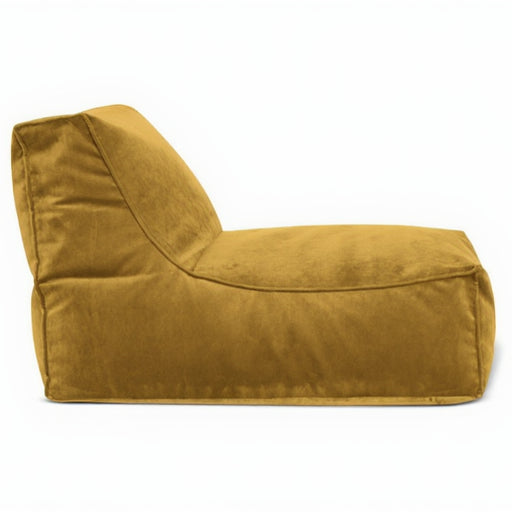 Mustard yellow bean bag chair on a white background