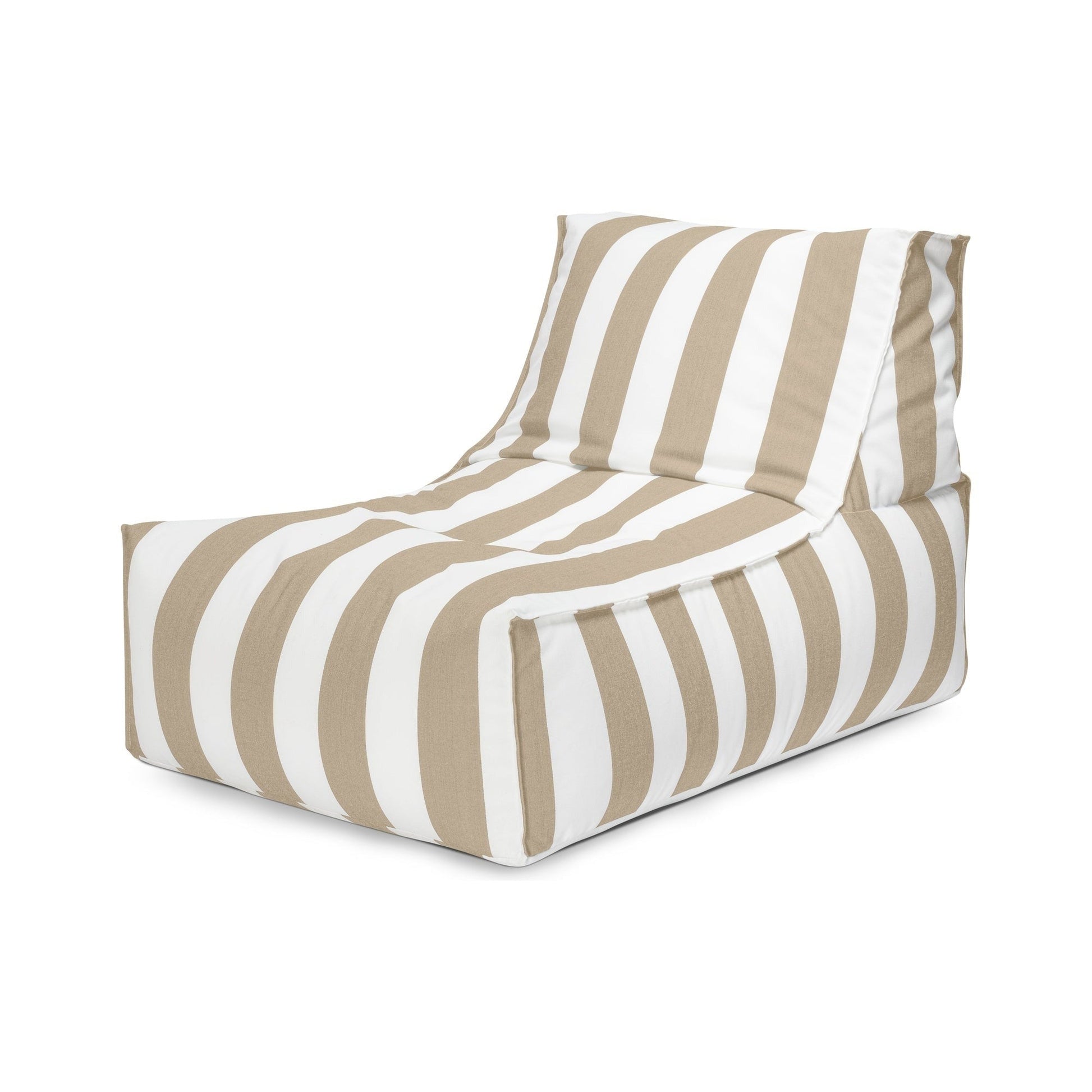 Striped bean bag chair with beige and white stripes on a white background