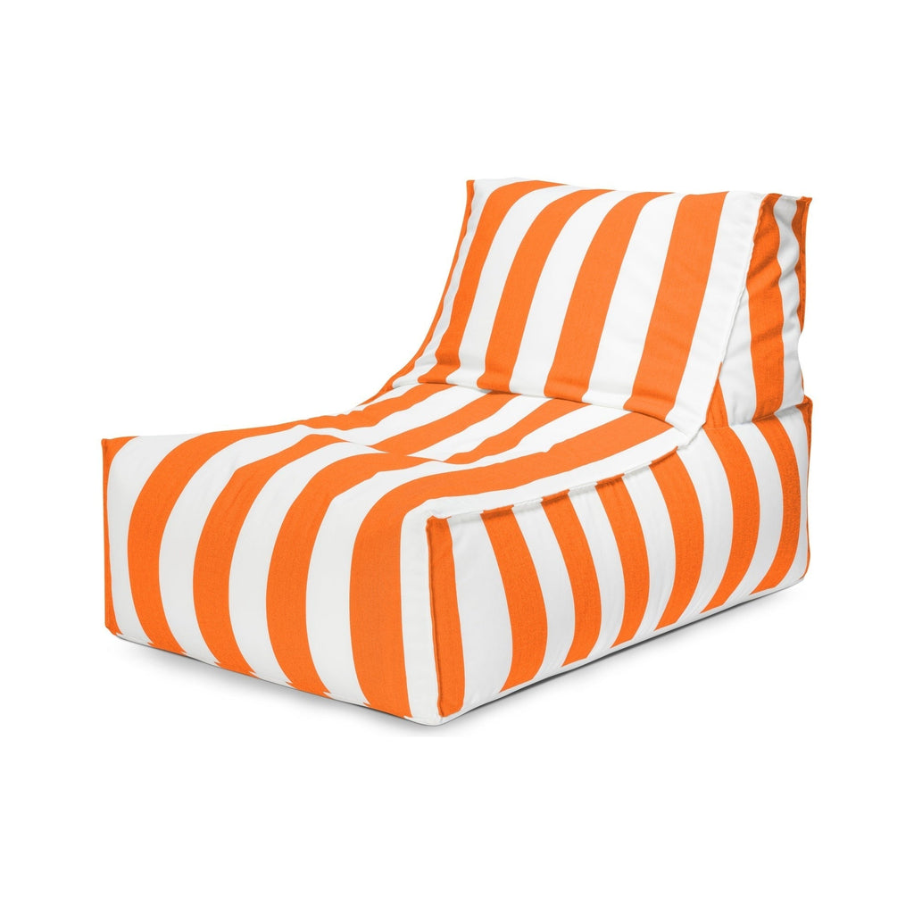 Orange and white striped bean bag chair on a white background