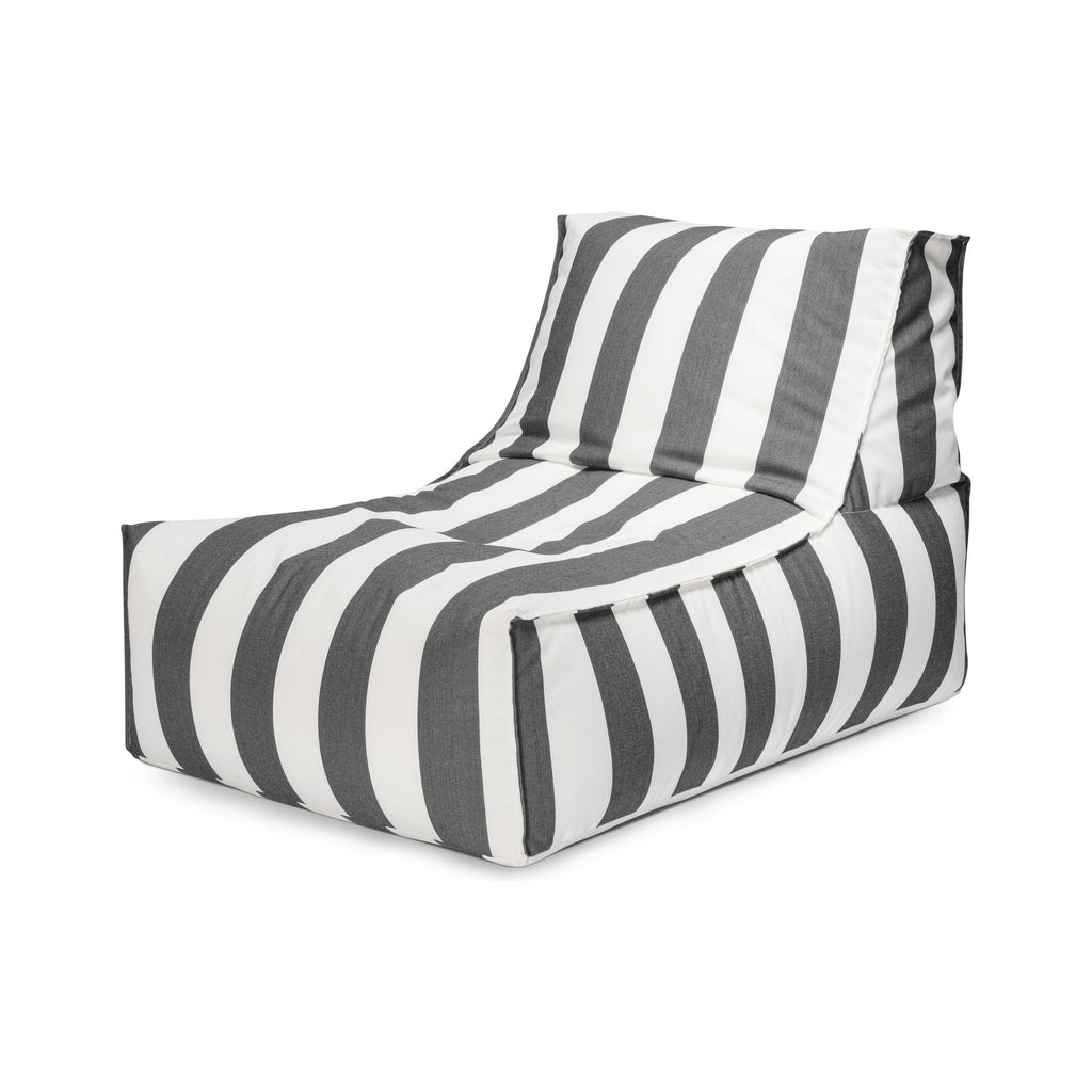 Striped bean bag chair with gray and white stripes on a white background