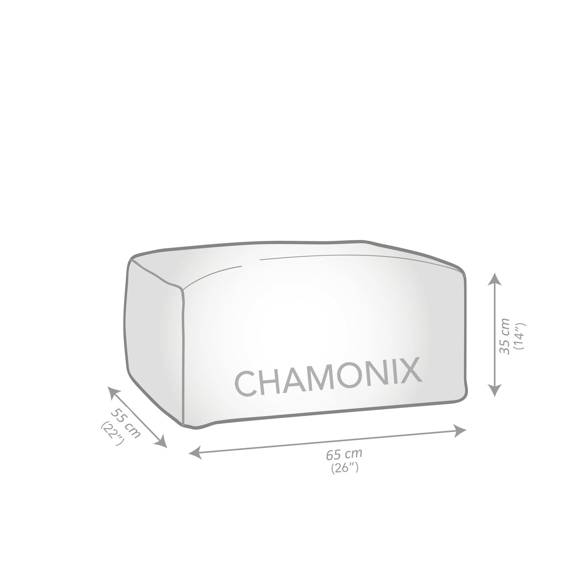 Rectangular product with 'Chamonix' branding and dimensions on a white background
