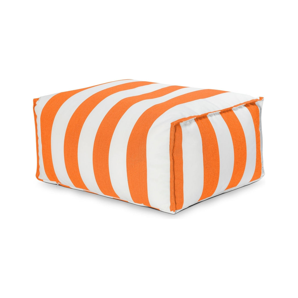 Rectangular ottoman with orange and white stripes on a white background