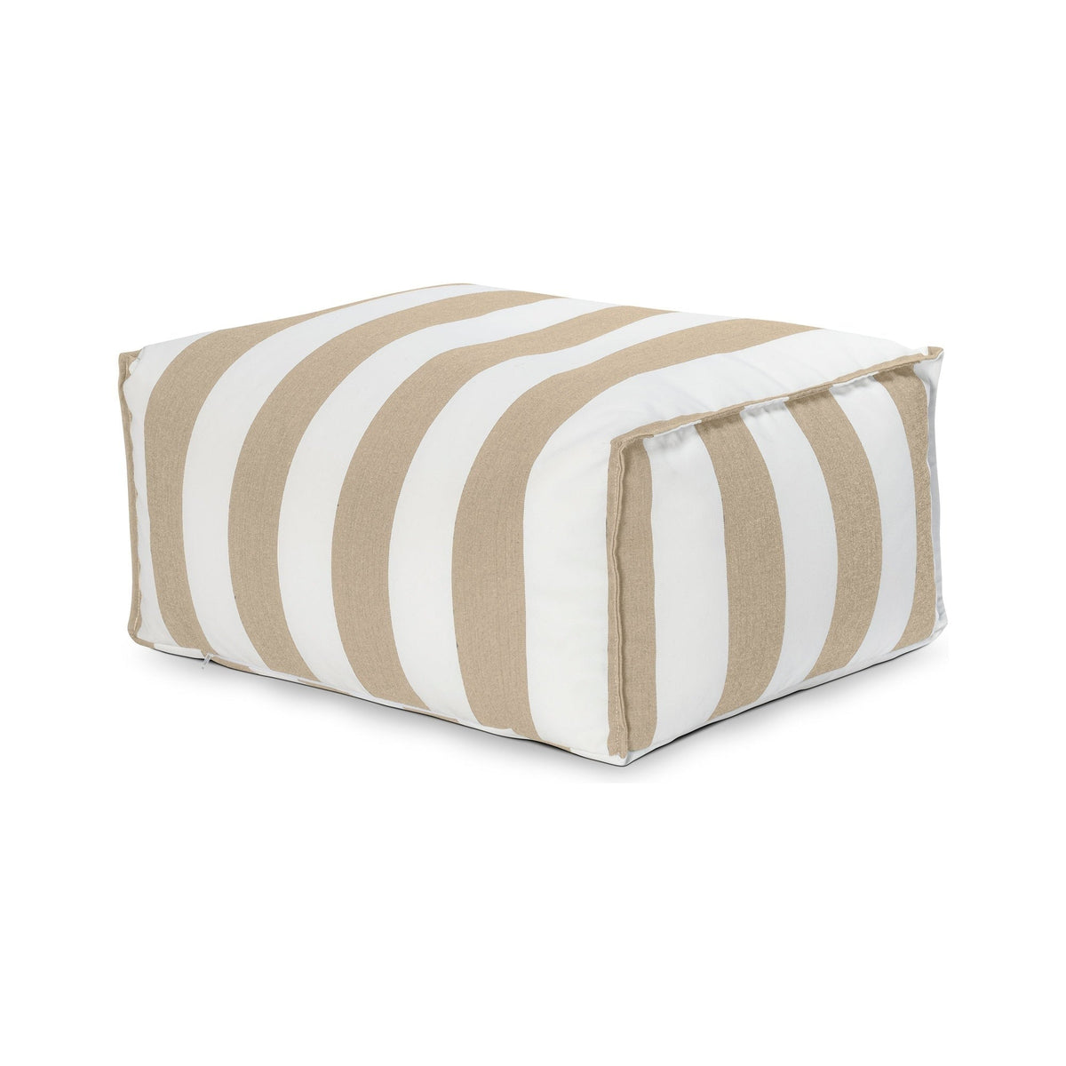 Beige and white striped ottoman on a white background