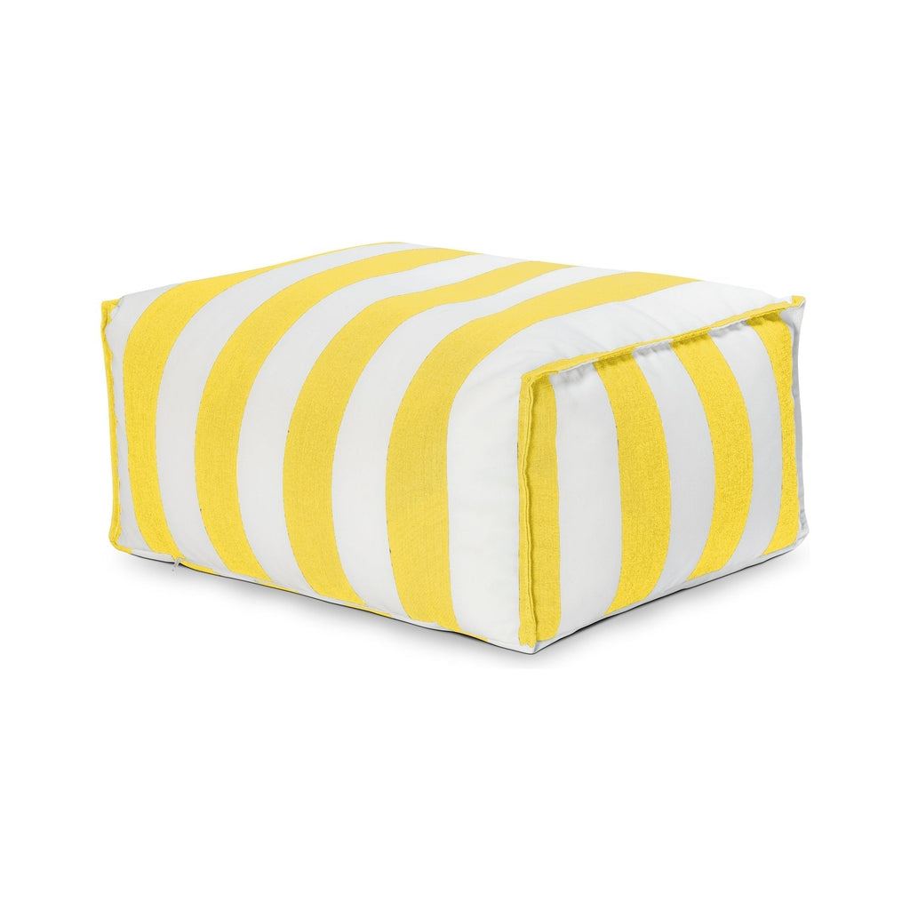 Yellow and white striped ottoman on a white background