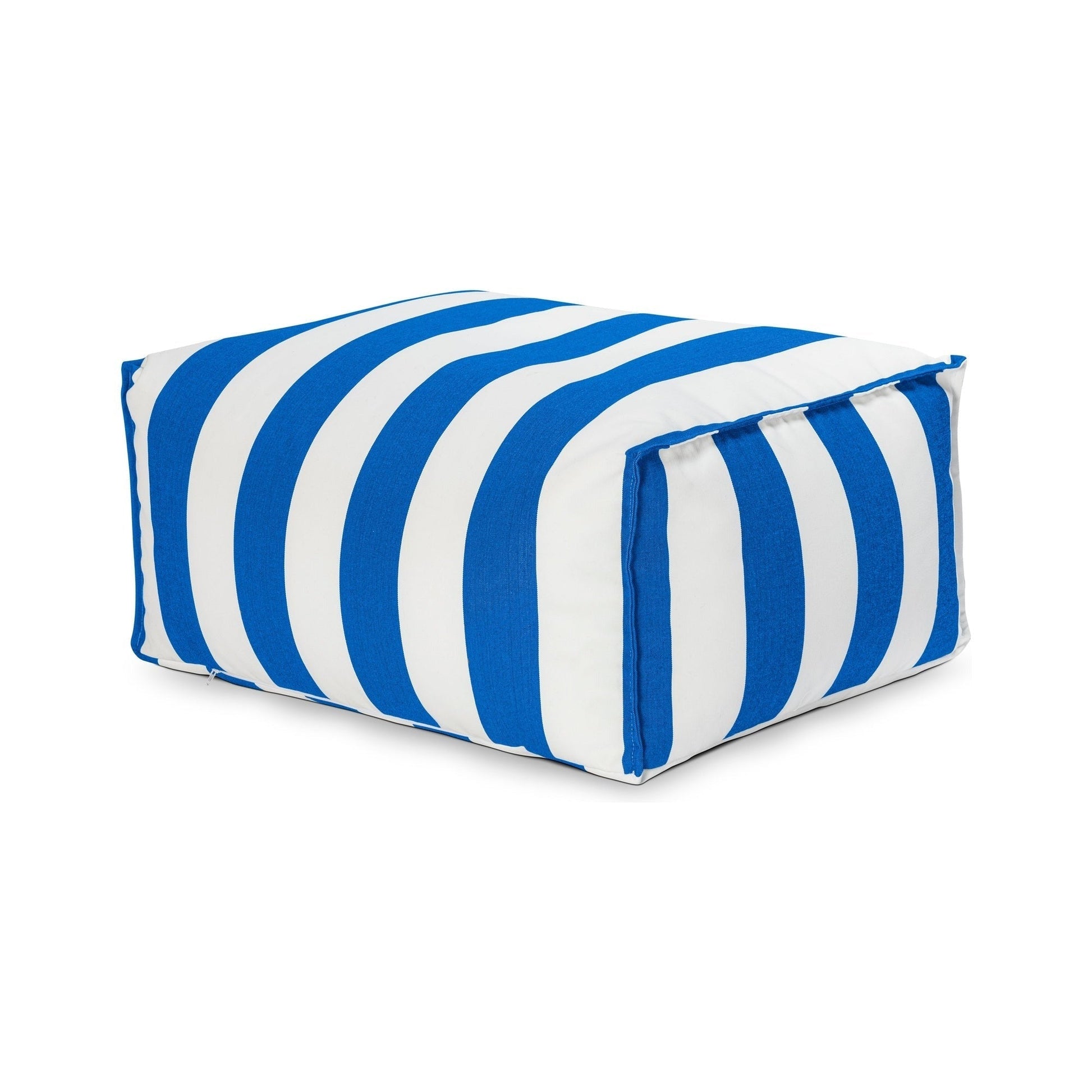 Blue and white striped bean bag chair on a white background