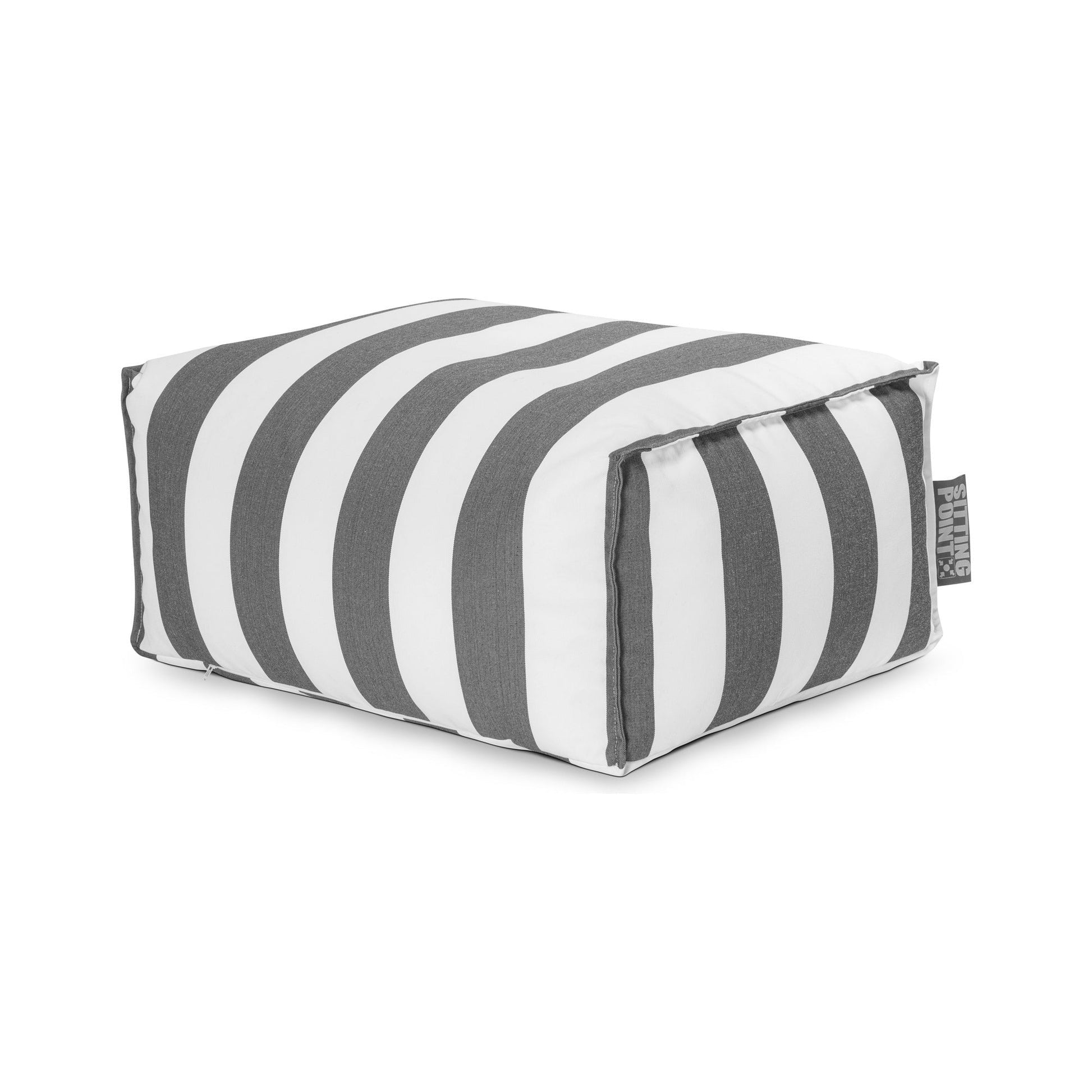 Rectangular striped pillow with gray and white stripes on a white background