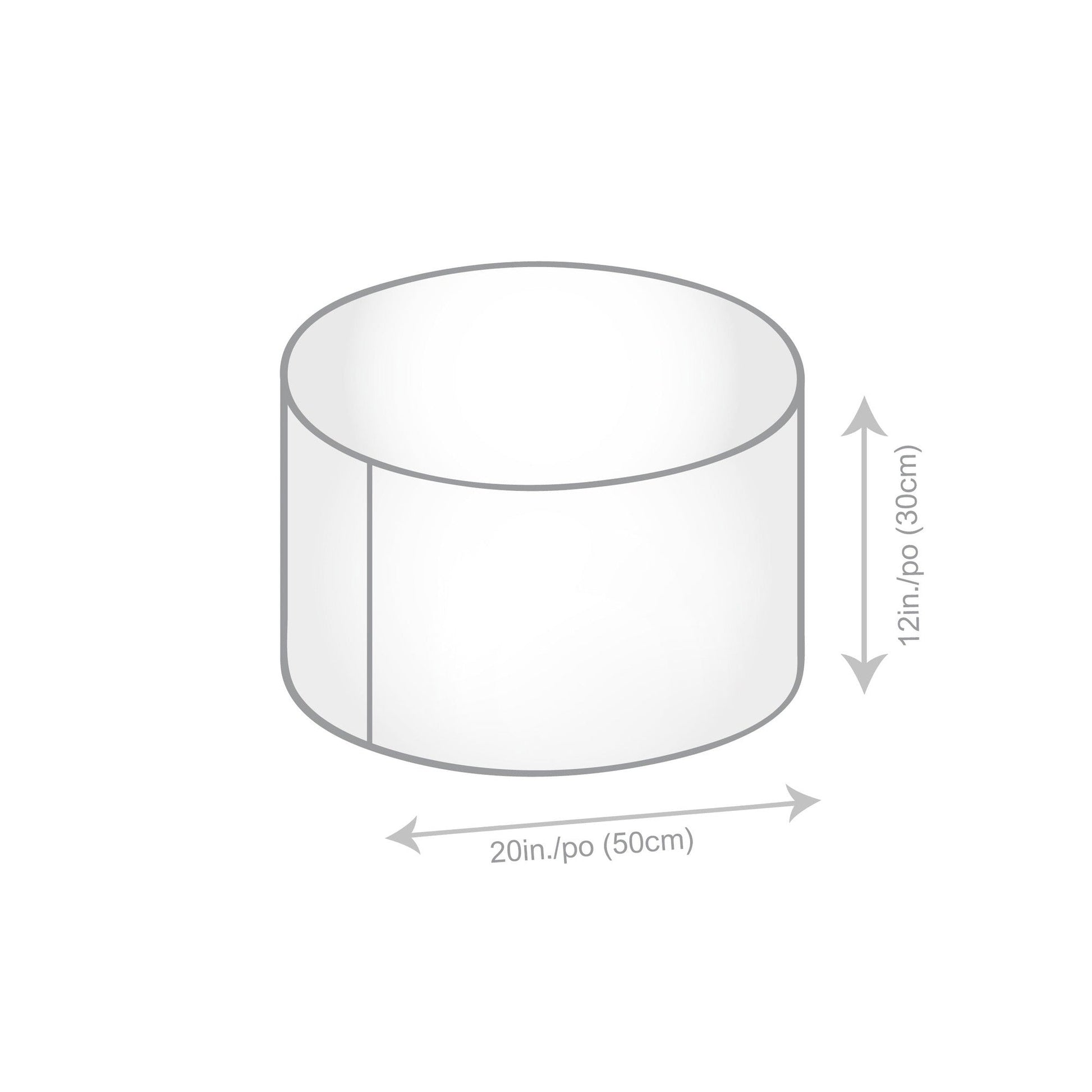 Clear cylindrical object with dimensions labeled on a white background