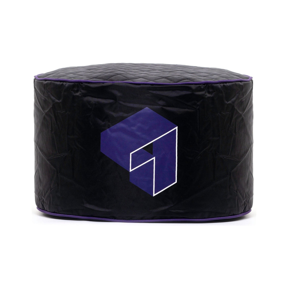 Black bean bag with purple logo on a white background