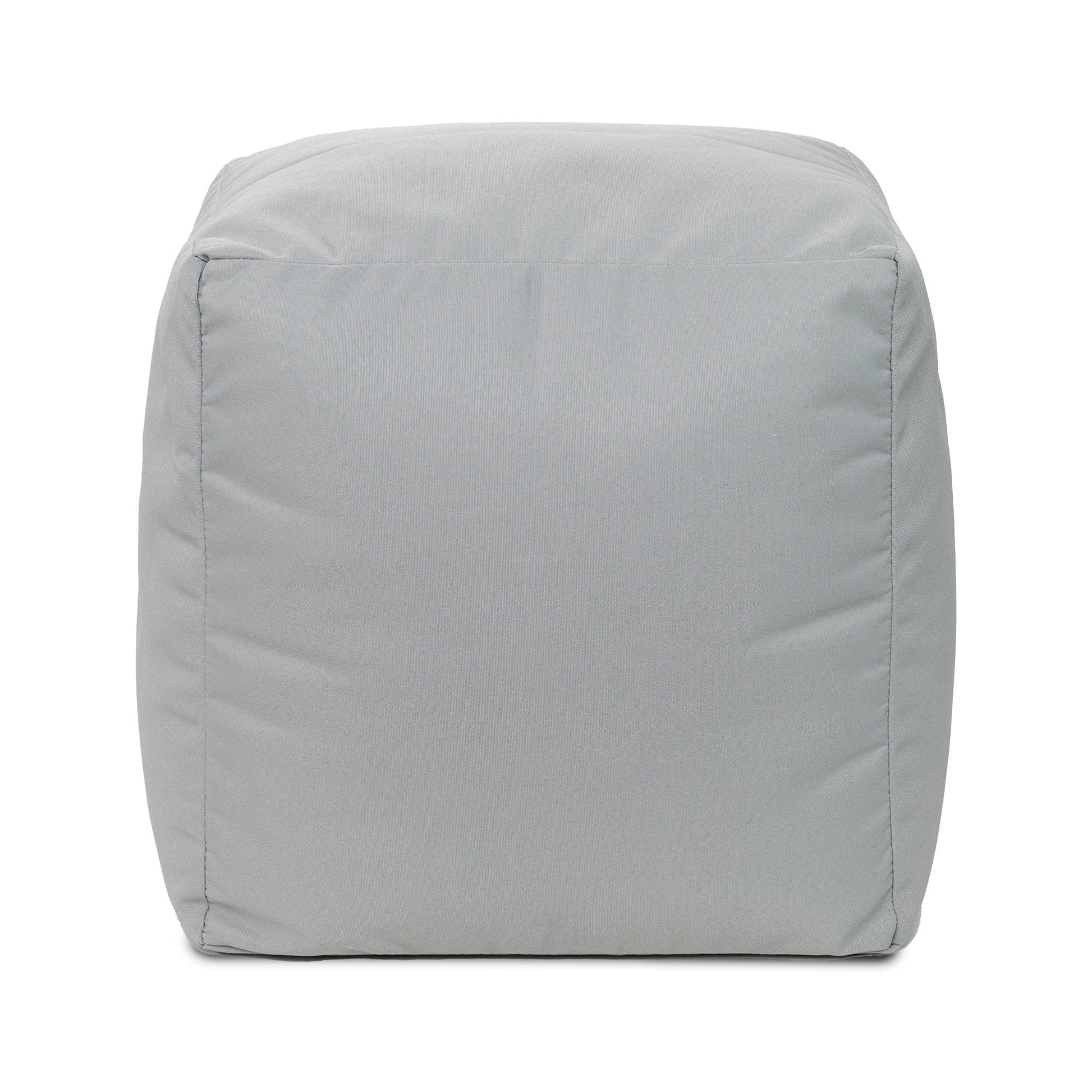 Gray cube-shaped ottoman on a white background