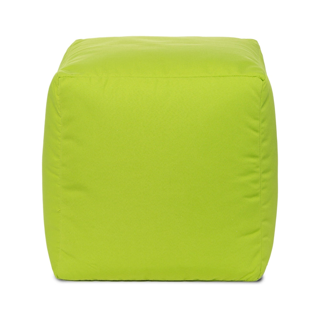 Green cube-shaped ottoman on a white background