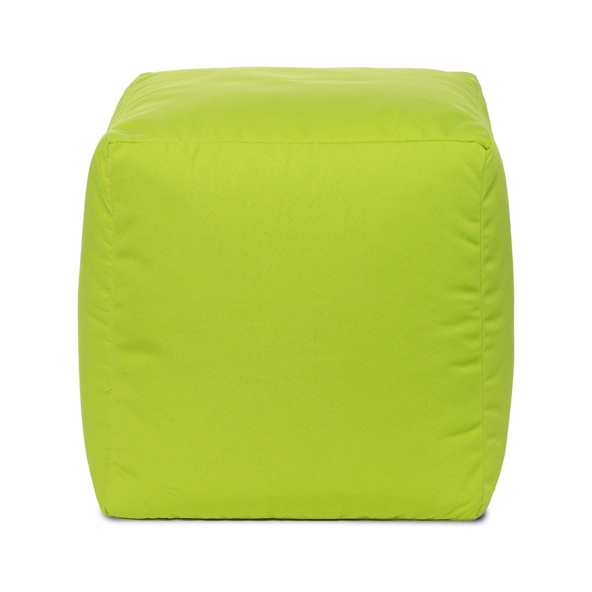 Green cube-shaped ottoman on a white background