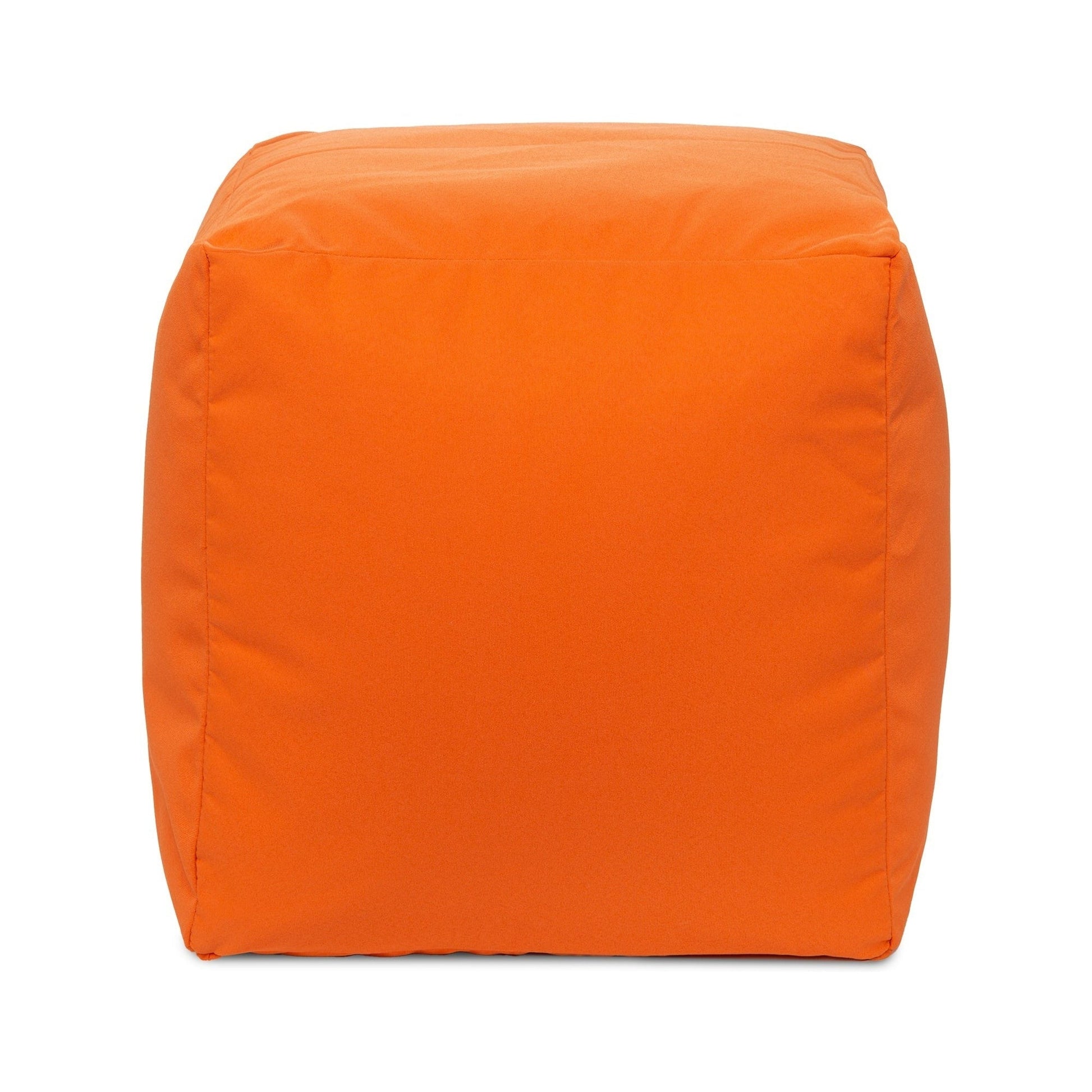 Orange cube-shaped ottoman on a white background