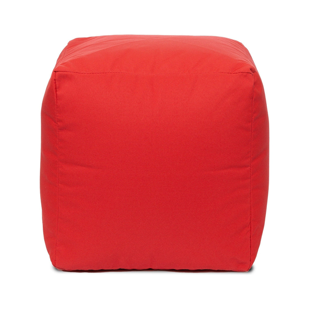 Red cube-shaped ottoman on a white background